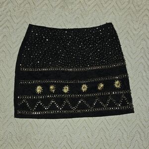 Elegant Black and Gold Embellished Mini Skirt